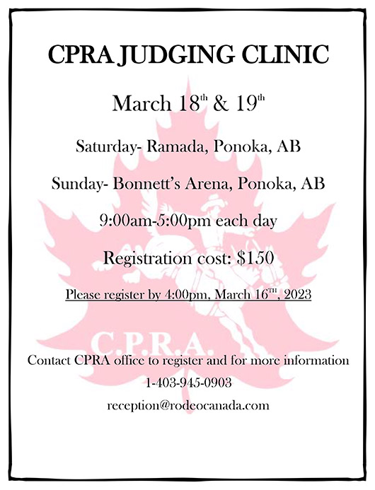 CPRA RODEO JUDGING CLINIC
- Open to rodeo judges from Semi Pro Associations as well -