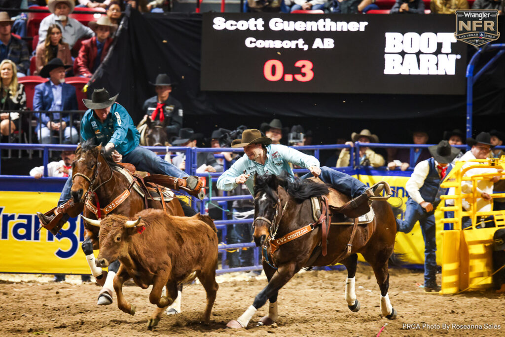 Steer Wrestler Scott Guenthner - WNFR Round Win. PRCA photo by Roseanna Sales