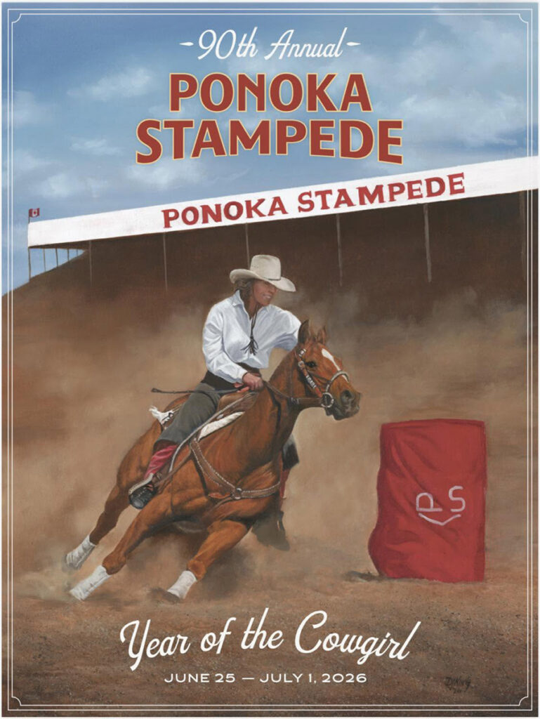 90th Annual Ponoka Stampede poster featuring barrel racer Dee Butterfield