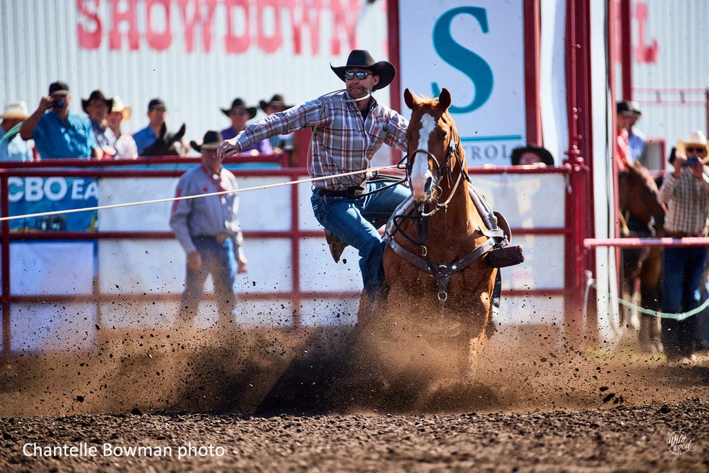 Tyler Popescul and 2026 Tie-Down Roping Horse of the Year, Lincoln. Ponoka Stampede photo by Chantelle Bowman